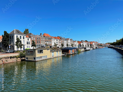 Gracht Canal with House Boats in Middelburg, Zeeland, Netherlands