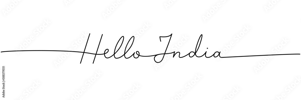 Hello India - word with continuous one line. Minimalist drawing of phrase illustration. India country - continuous one line illustration. Hello India - word with continuous one line. Minimalist drawing of phrase illustration. India country - continuous one line illustration.