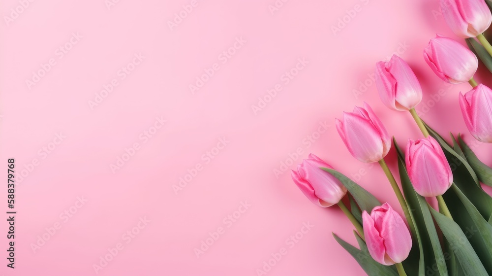 tulips Flowers spring summer Minimalism white Background with empty copy space generative ai
