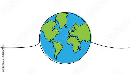 World map silhouette colored one line continuous drawing. World silhouette continuous one line colorful illustration. Vector minimalist illustration.