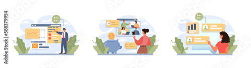 Financial influencer set. Trader or broker social media educative blog.