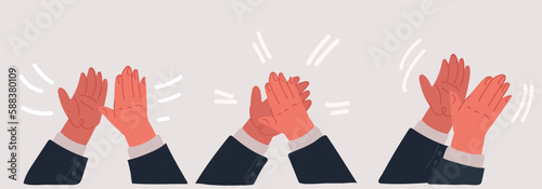 Vector illustration of Human hands clapping. People crowd applaud to congratulate success job. Business team cheering and ovation. Support celebration, appreciation friendship
