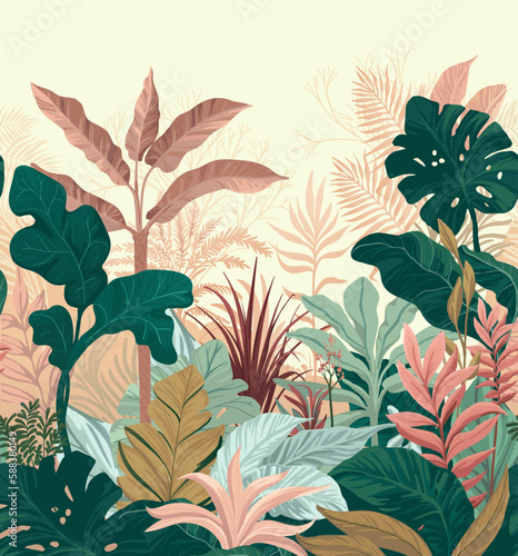 Banana leaves.Palmas. Tropical leaves. Coupon seamless pattern.