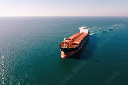 Aerial View Of Container Cargo Ship In Sea created with Generative AI technology.