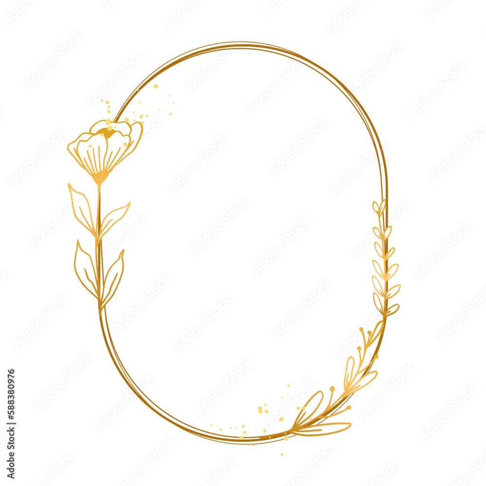 Elegant gold floral border with hand drawn leaves and flower for background, wedding invitation, thank you card, logo, greeting card Elegant gold floral border with hand drawn leaves and flower for background, wedding invitation, thank you card, logo, greeting card