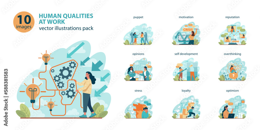 Office worker set. Business character or employee daily attitude Office worker set. Business character or employee daily attitude