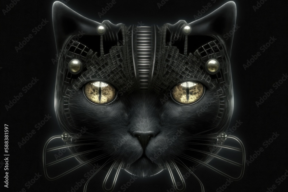 Naklejka premium Black cat face fantasy created with Generative AI 