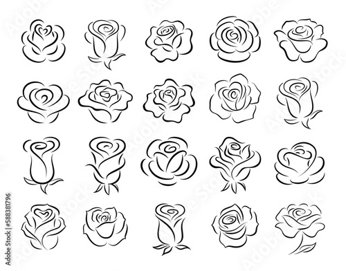 Set of rose flower design elements