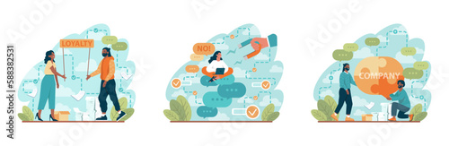 Employee loyalty set. Employee loyalty, motivation and performance