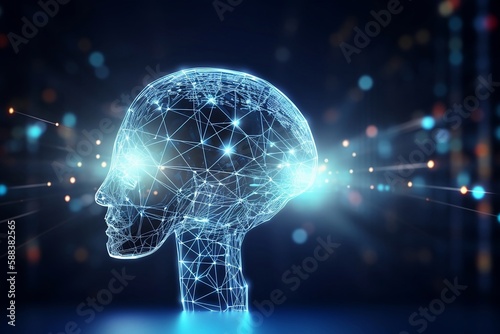 Künstliche Intelligenz Kopf als Netzwerk mit neuronen. Roboterhirn. 