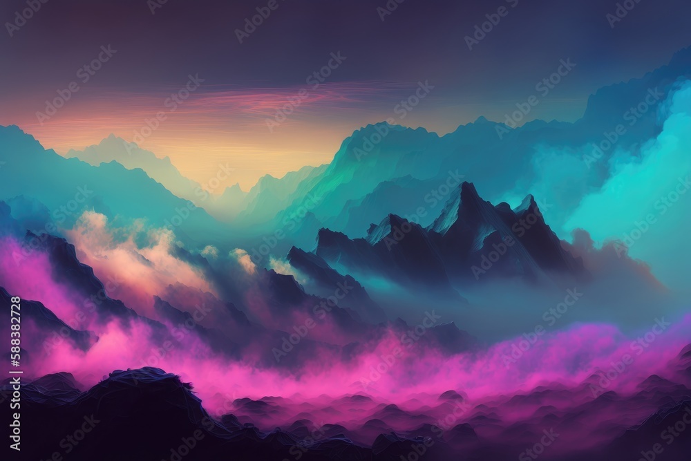 Obraz premium Morning landscape with colorful fog created with Generative AI 