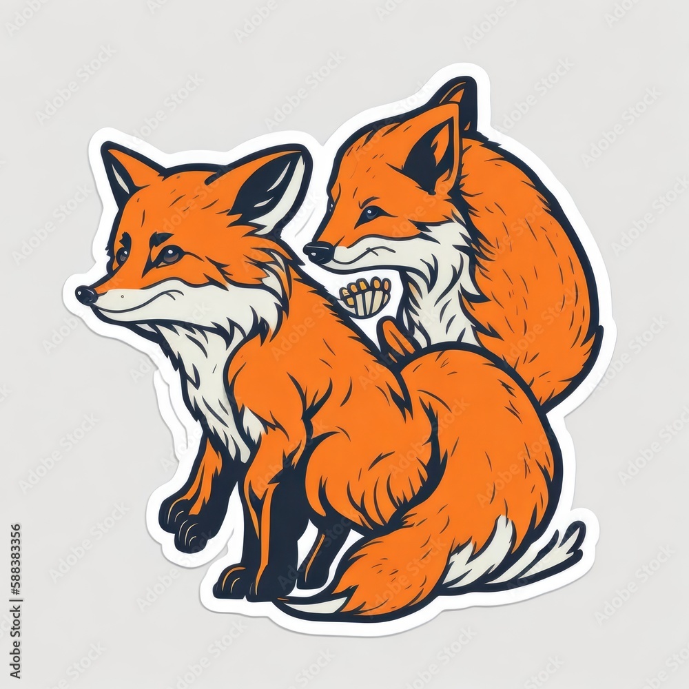Sticker with an image of an animal fox. Generative AI.