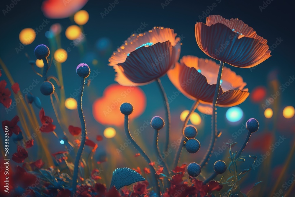 Luminous flowers created with Generative AI 