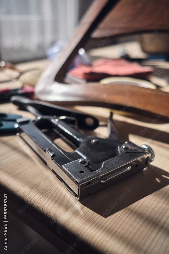 Small home workshop for furniture repairing and restoration. Small home workshop for furniture repairing and restoration.