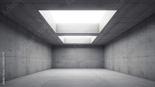 Abstract empty  modern concrete room with skylight from ceiling wall 