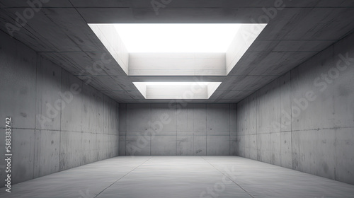 Abstract empty, modern concrete room with skylight from ceiling wall 