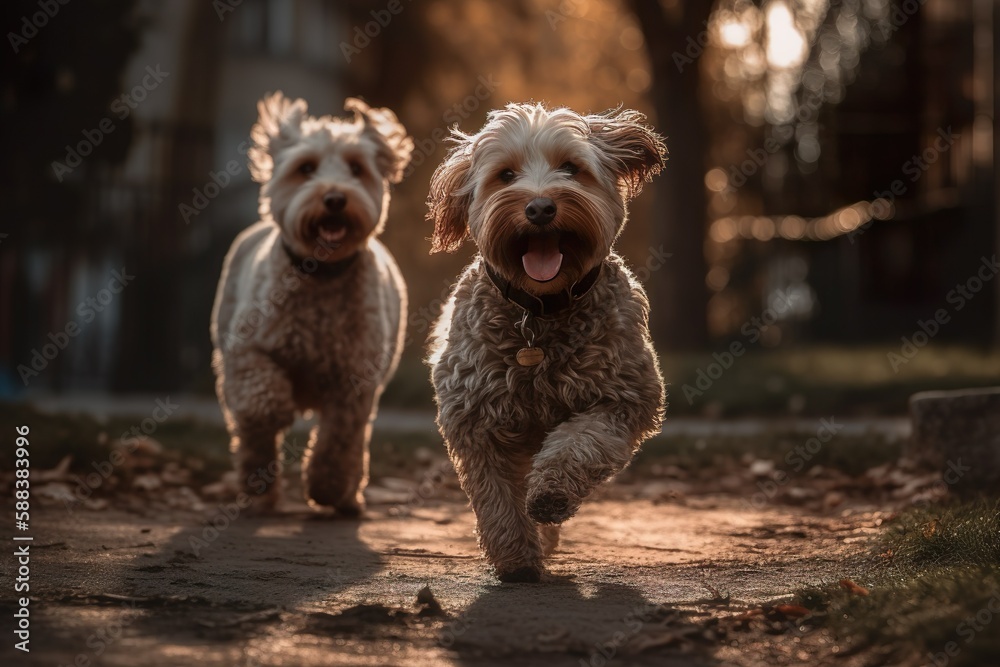 Chiens courant dans un parc Chiens courant dans un parc