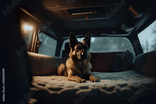 Chien allongé dans un van © Haldor