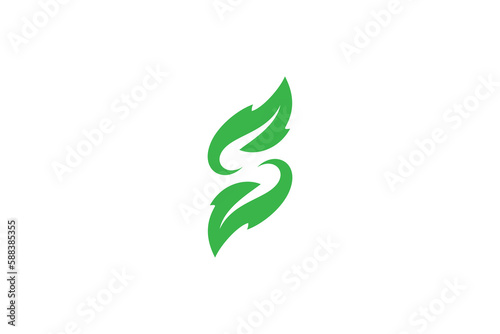 letter s and leaf logo design template