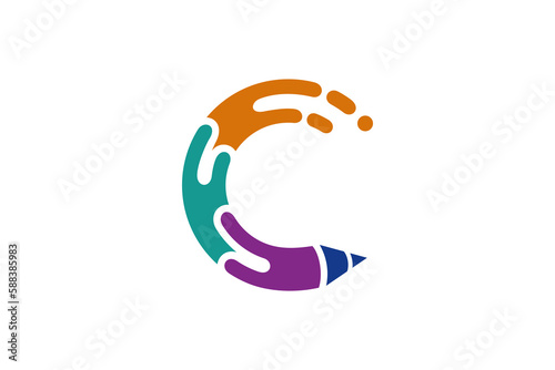 colorful letter c and pencil creative logo concept photo