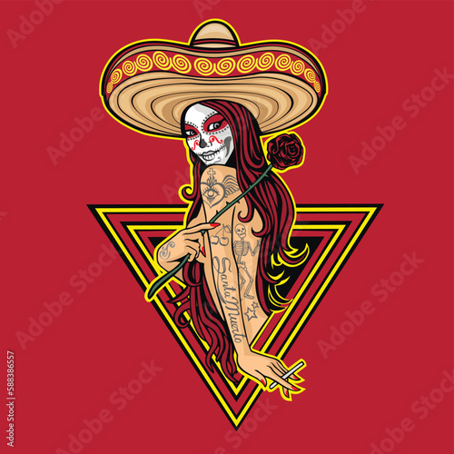 mexican sugar skull, girl with skull makeup, vintage design t shirts