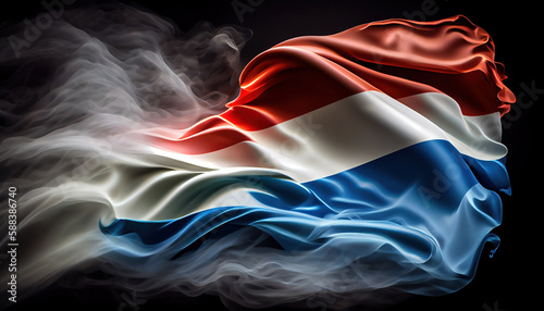 Explosion or Splashing of Smoke Wind in Shape of National Flag of Luxembourg Country on Dark Background Generative AI