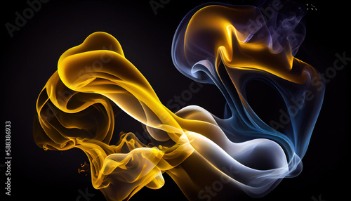 White and Gold Color Smoke Flowing in Air Dark Abstract Background Generative AI photo