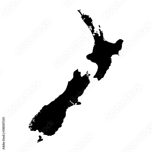 Vector Illustration of the Black Map of New Zealand on White Background