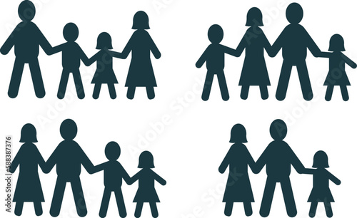 Icône, pictogramme représentant une famille qui se donne la main. La mère, le père et les deux enfants