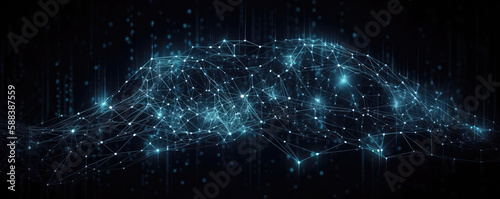 ASCII Art style Illustration of digital network over blue background. Generative AI