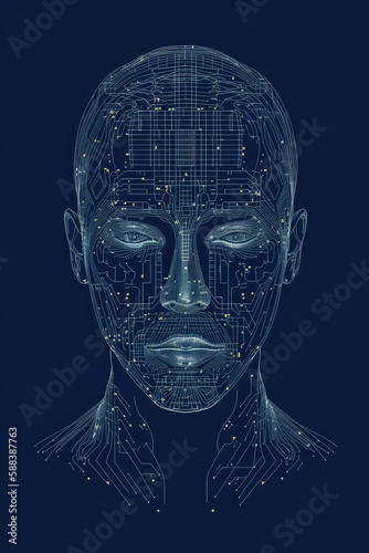 ASCII Art style Illustration of person over blue background. Generative AI photo