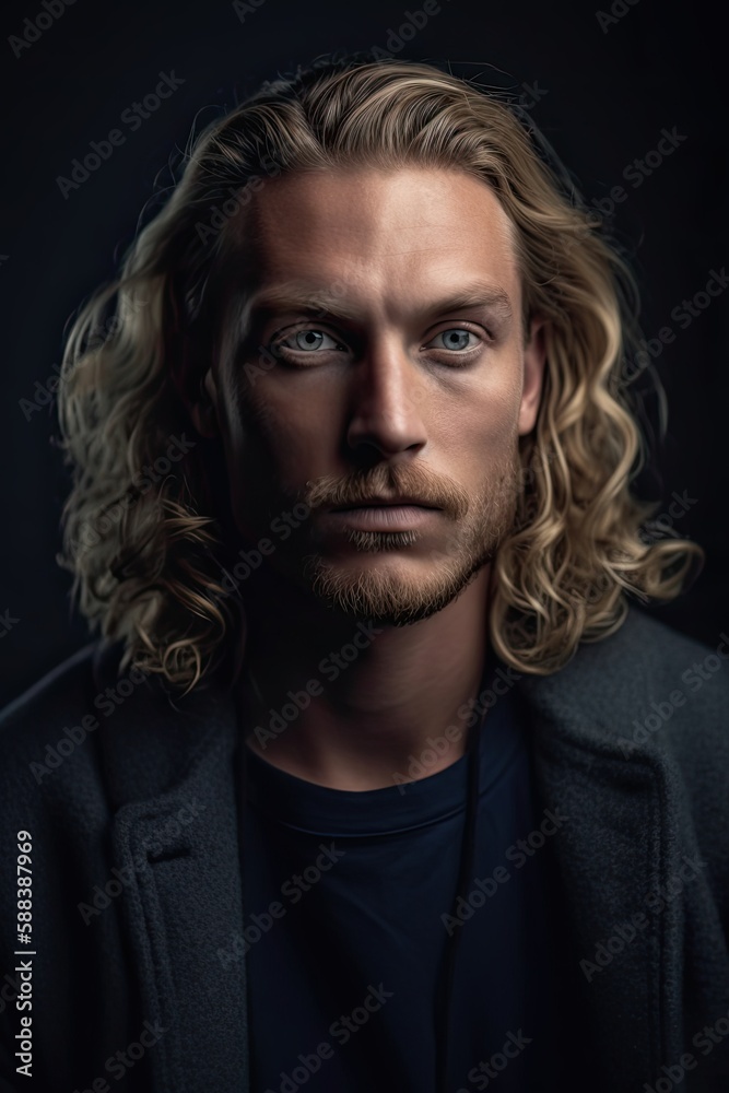 Blonde Sigma Man with Blue Eyes, Well-Groomed Short Beard, Intense Gaze