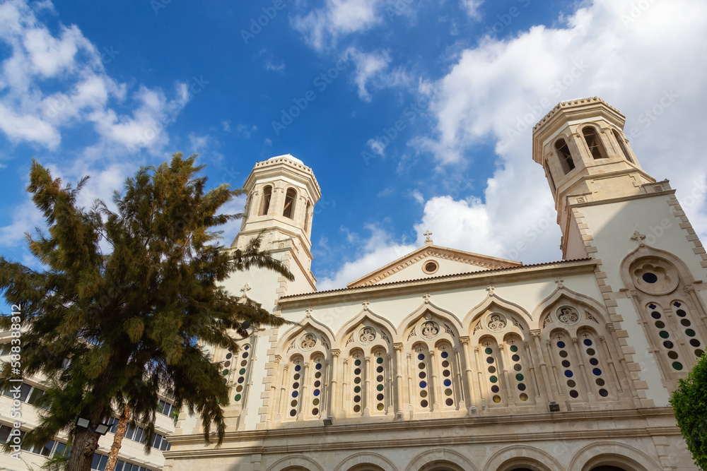Greek Orthodox Church in Limassol, Cyprus. Cloudy Sunny Day.
