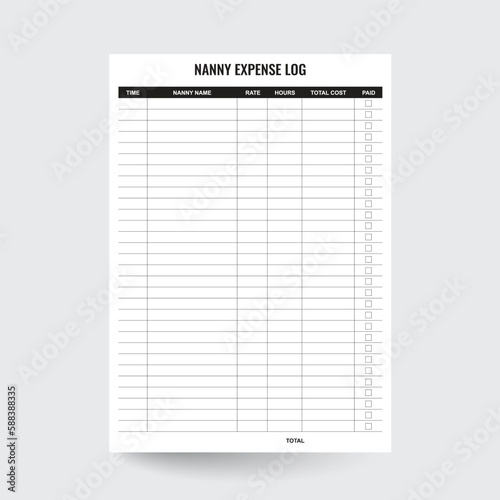 Nanny Expense Log,Nanny Expense Tracker,Babysitter Tracker,Child Expense Log,Nanny Planner,Child Expense Log