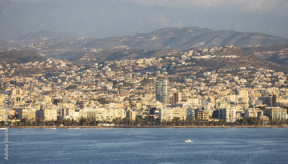 Modern Cityscape on the Sea Coast. Limassol, Cyprus. City Buildings