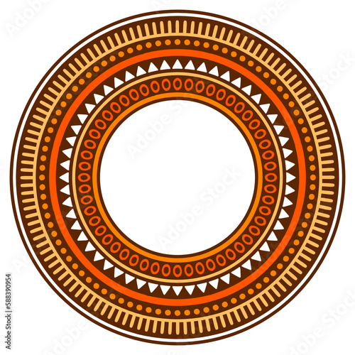 African ethnic round ornament. Hand stamp printing. Ethnic folk ornament.