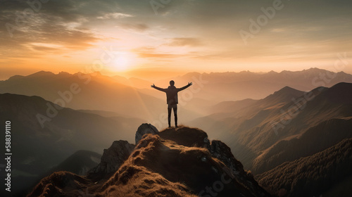 Success photo concept  a person on the top of mountain  Generative AI
