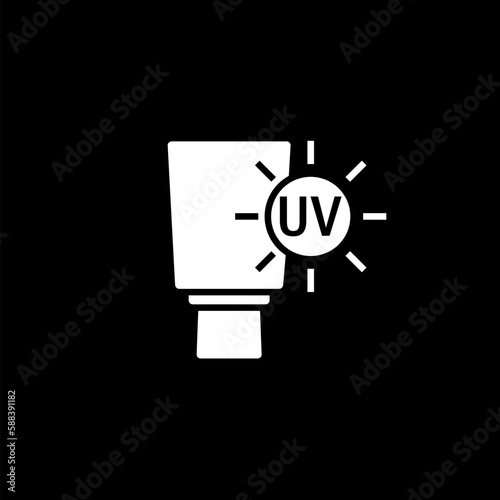 Sunscreen line icon. Uv Sun cream sign isolated on black background 