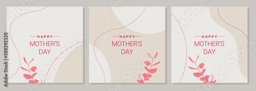 Happy Mothers Day. Greeting card set boho style pastel color. Mothers day banner or poster design template. Vector illustration