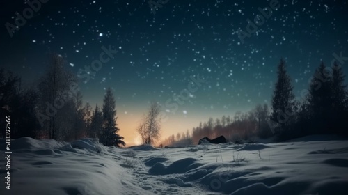 A bokeh background of a snowy landscape under the stars Generative AI © Denis Yevtekhov