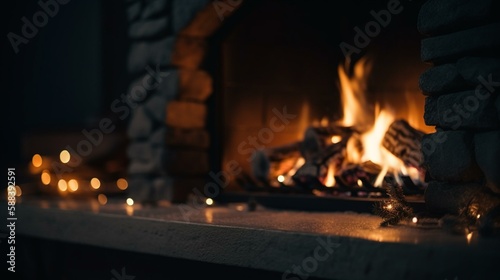 A bokeh background of a cozy fireplace on a cold winter night Generative AI