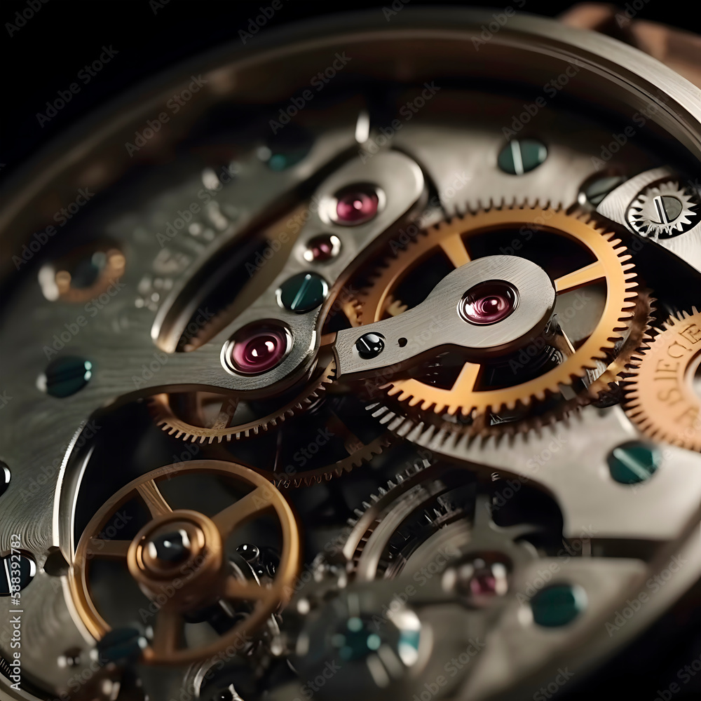 View of watch mechanism created with Generative AI technology. View of watch mechanism created with Generative AI technology.
