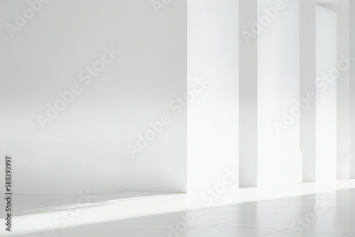 Abstract white studio background for product presentation. © birdmanphoto