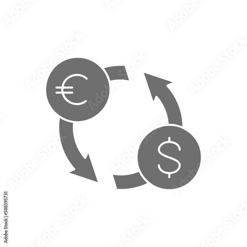 Foreign currency exchange, euro to dollar exchange grey fill icon. Finance, payment, invest finance symbol design.