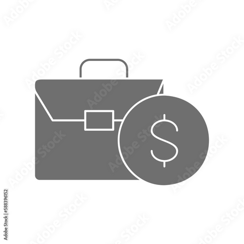 Coin with portfolio, money and stock portfolio, investing grey fill icon. Finance, payment, invest finance symbol design.