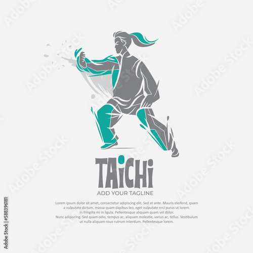 Silhouette of person with tai chi gesture position vector drawing.Suitable for martial arts logo and illustration