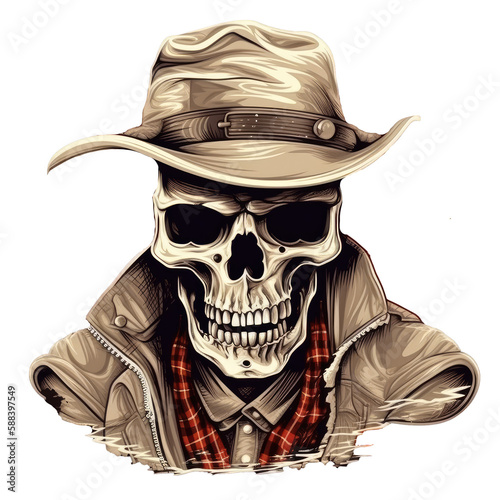 Skull Streetwear Art PNG Transparent Background: Perfect for T-Shirt Design - Skull with Gas Mask Illustration AI Generated
 photo