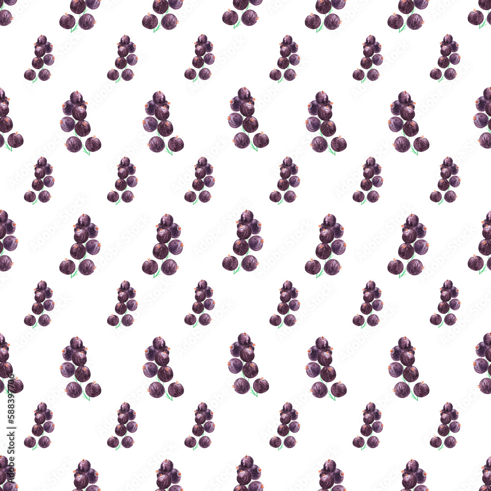 Hand drawn watercolor black currant seamless pattern on white background. Gift-wrapping, banner, textile, fabric, wallpaper. Hand drawn watercolor black currant seamless pattern on white background. Gift-wrapping, banner, textile, fabric, wallpaper.