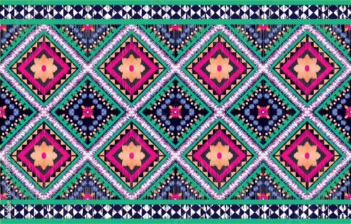 Ikat pattern Geometric ethnic oriental traditional Design for background,carpet,wallpaper,clothing,wrapping,Batik,fabric,Vector illustration.embroidery style.