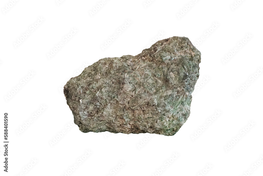 Natural stone of Actinolite schist metamorphic rock stone isolated on white background. 